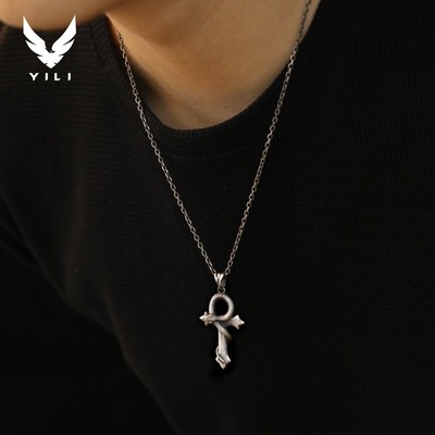 「生命之符」项链男款 潮流男生纯银设计感小众 男士蛇十字架吊坠
