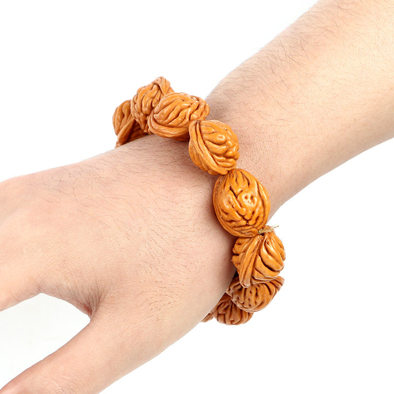 现货文玩陕西秦岭大龙纹桃核手串高抛包浆红黄r皮佛珠手持把玩件