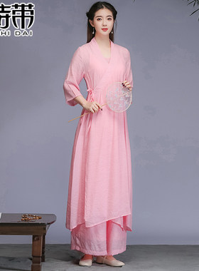 汉服女禅修打坐服中式唐装中国风禅服茶艺师艺考茶服棉麻禅舞服装