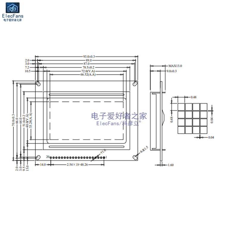 LCD12864液晶屏模块s5V蓝屏白字带中文字库模组背光128x64显示器 电子元器件市场 显示器件 原图主图