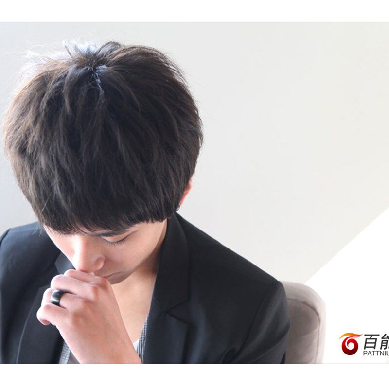 韩版男真人发丝递针假发套逼真男士假发真发全手织帅气男学生短直