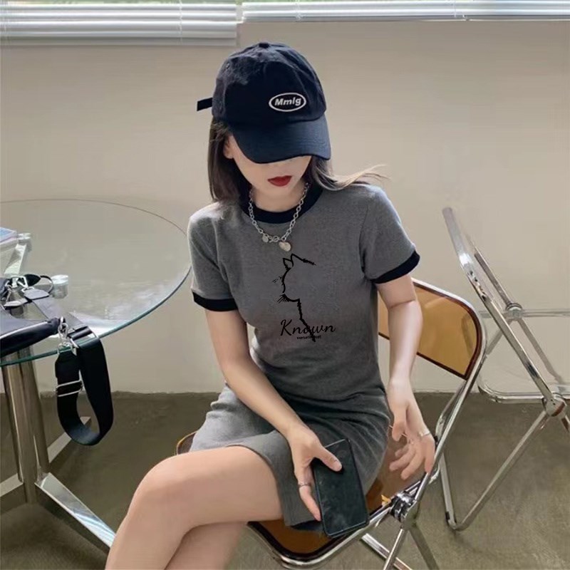 纯棉短袖T恤裙女2025新款夏季宽松显瘦印花中长款短款运动连衣裙