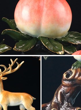 全铜寿桃摆件多福多寿客厅酒柜蟠桃装饰品乔迁礼物送长辈贺寿礼品