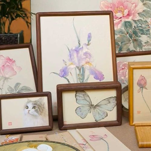 北美黑胡桃水墨林子画框圆角实木相框摆台8寸7寸A4挂墙相片框定制