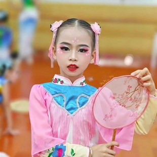 新古典舞俏执扇钱鼓舞蹈服少儿演出服扇子舞O表演服六一民族风打