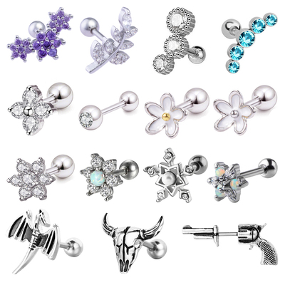 速发1PC 316L Surgical Steel Cartilage Earring Crystal CZ Hel