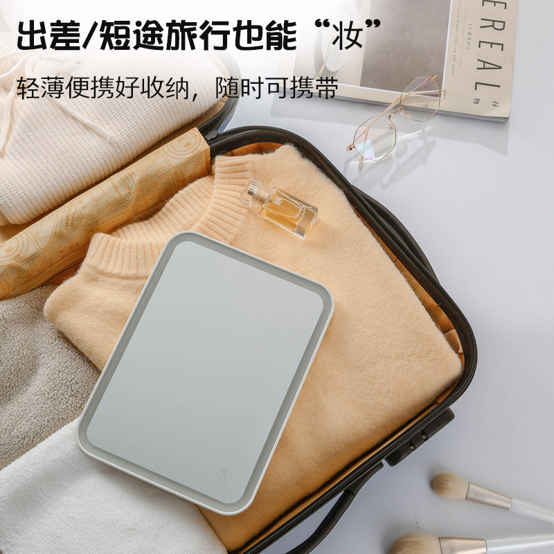 led化妆镜带灯挂墙免打孔壁挂可摺叠大型镜子桌面可立学生宿舍