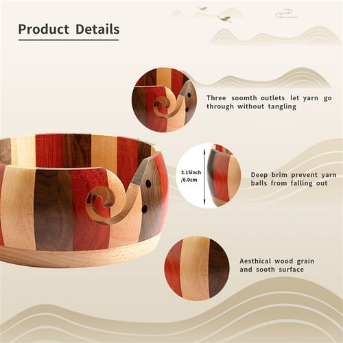 木制毛线碗 日式圆形毛线收纳木碗 手工木碗创意收纳碗木质抽线碗