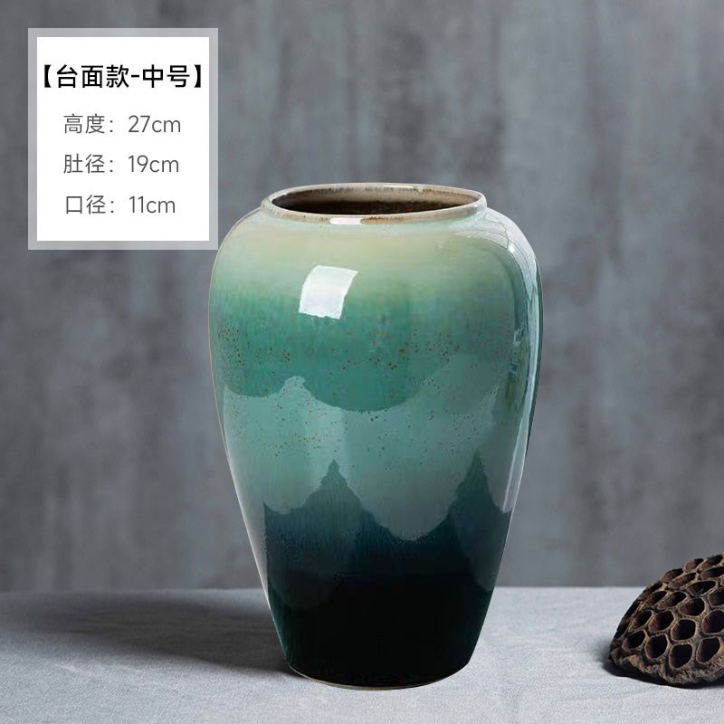 景德镇陶瓷花瓶摆件客厅插花新中式玄关装饰品花R器复古粗陶罐花