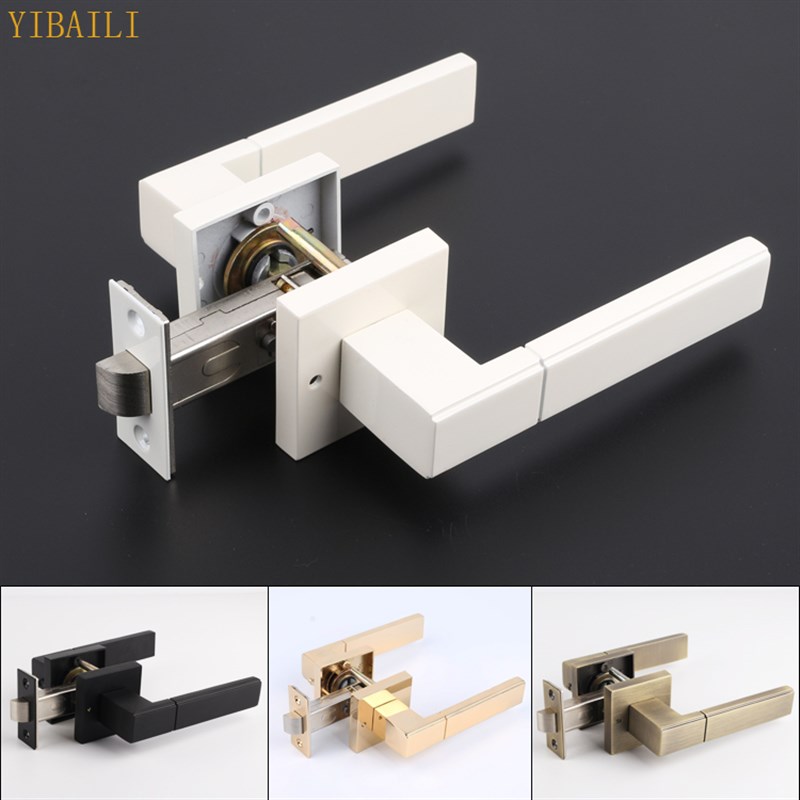 美式简约室内黑色门锁方形木门把手锁具浴室锁单舌卫生间静音门锁