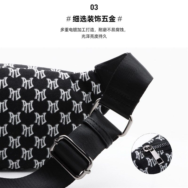 PNJ斜挎包小众设计感包包2024女款刺绣老花帆布胸包单肩运动腰包