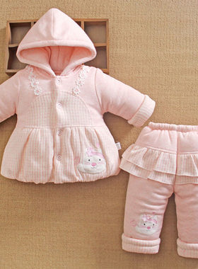 0一1岁半女宝宝秋m冬装新生儿加厚棉服婴儿棉衣服分体外套装冬季