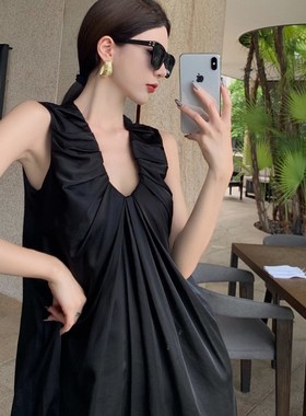 高级感孕妇无袖连衣裙过膝长裙夏季时尚气质潮辣妈孕妇连衣裙黑色