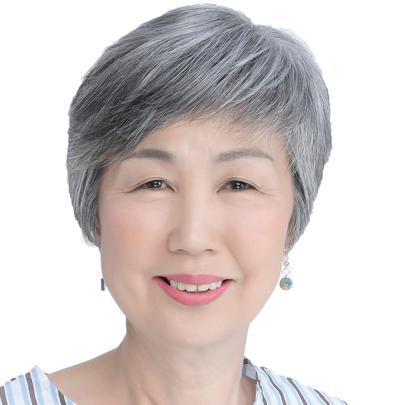 妈妈中老年假发奶奶花白短发老人全头套白色全真发老太太光头假发
