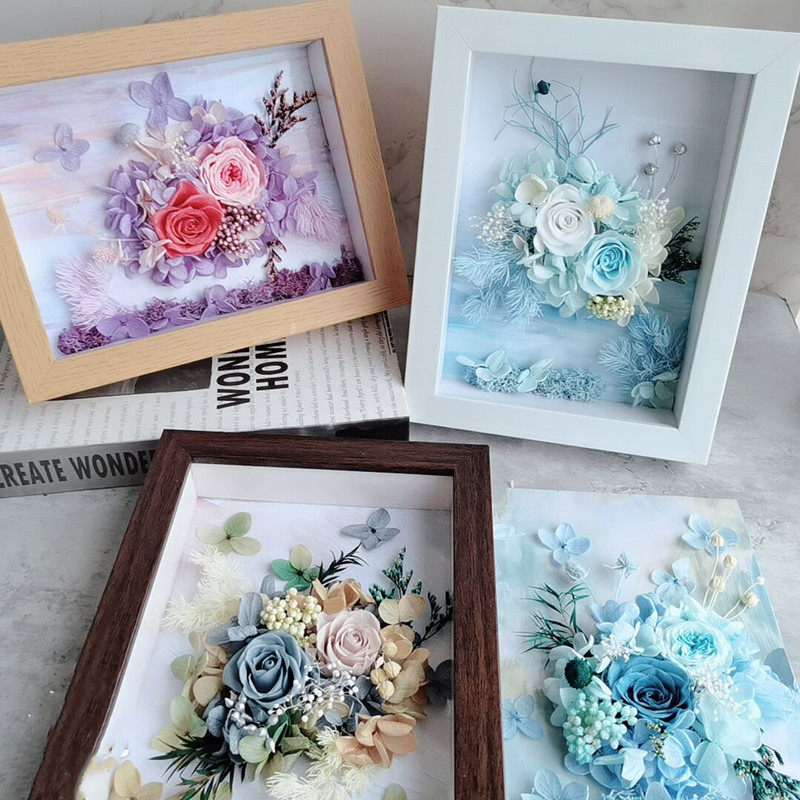 永生花立体中空相框diy材v料包 花艺课创意亲子手工制作教师节礼