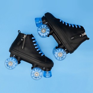 拉链双排溜冰鞋 新款 旱冰鞋 男女花式 旱冰场四轮男女花样闪光轮轮滑