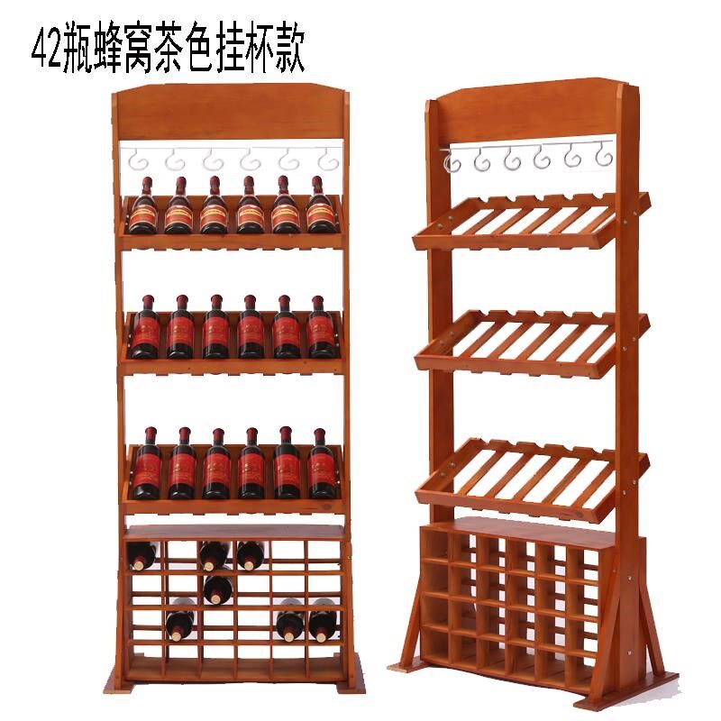 欧式实木酒架落地酒柜红酒架家用酒瓶架立式倒挂杯葡萄酒陈列摆件