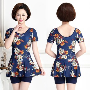 泳衣保守连体女式遮肚显瘦裙式平角C大码泳装中年妈妈中老年人胖m