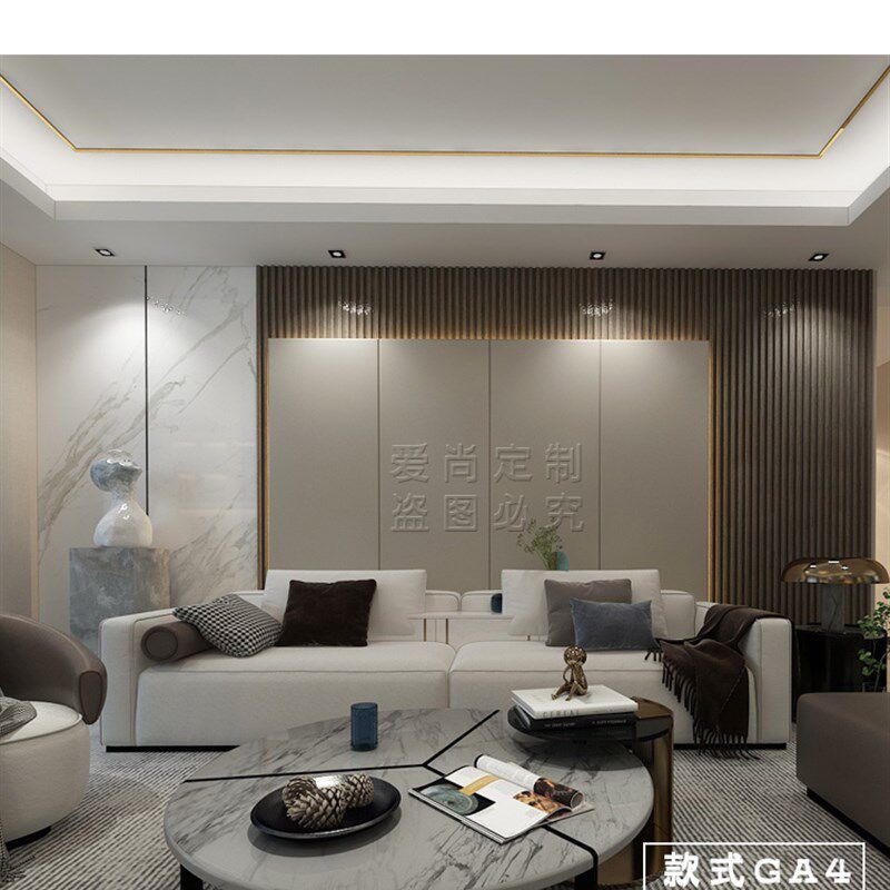 新品实木格栅雪弗板m硬包电视墙定制木饰面背景墙悬空灯带轻奢背