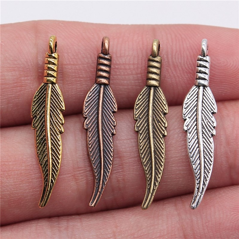 速发WYSIWYG 20pcs 6x31mm 4 Colors Zinc Alloy Feathers Charms