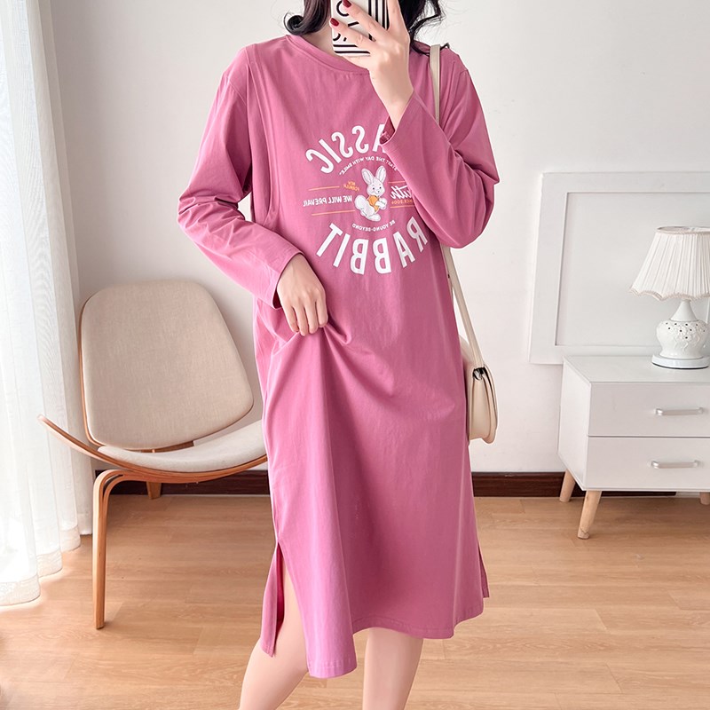 产后哺乳衣外出穿辣妈款春秋款长袖连衣裙纯棉上衣月子喂奶期衣服