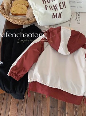 ***BFCT3646儿童秋款韩版撞色连帽工装冲锋服外套
