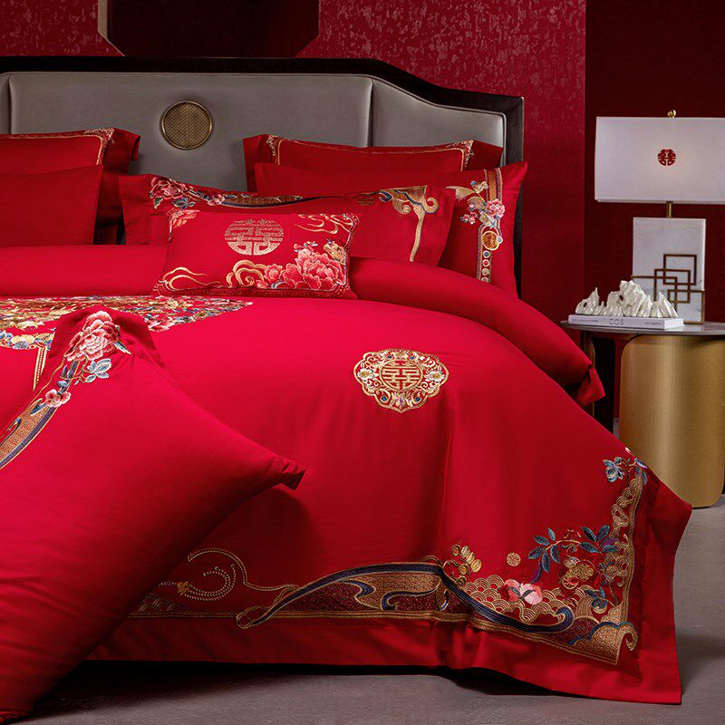 结婚四件套全棉2025新款中式红色婚庆喜字高级感床上用品,床上用品,婚庆床品套件,淘宝优惠券,粉丝福利购,淘宝优惠卷