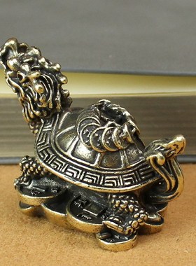 纯铜金钱龟摆件黄铜乌龟复古踏铜钱元宝龟创意茶桌装饰工艺品摆设