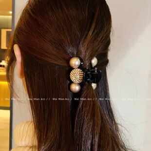高级感气质珍珠小号抓夹女时尚网红新款后脑勺半抓发夹镶钻侧边夹