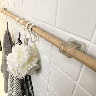 W9R免打孔窗帘实木杆侧装粘贴支架厨房木质木头纱帘杆实木超细罗