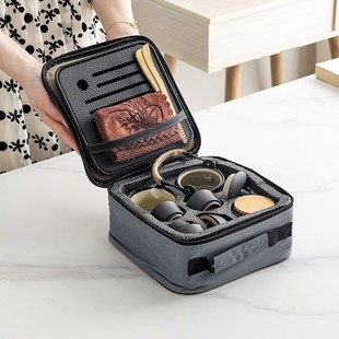 旅行功夫陶瓷茶具户外旅游露营喝茶装备便携式套装泡茶小套定制包