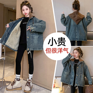 春秋冬款 女童装 洋派外套潮大女孩儿童加绒牛仔加厚派克服风衣8岁9