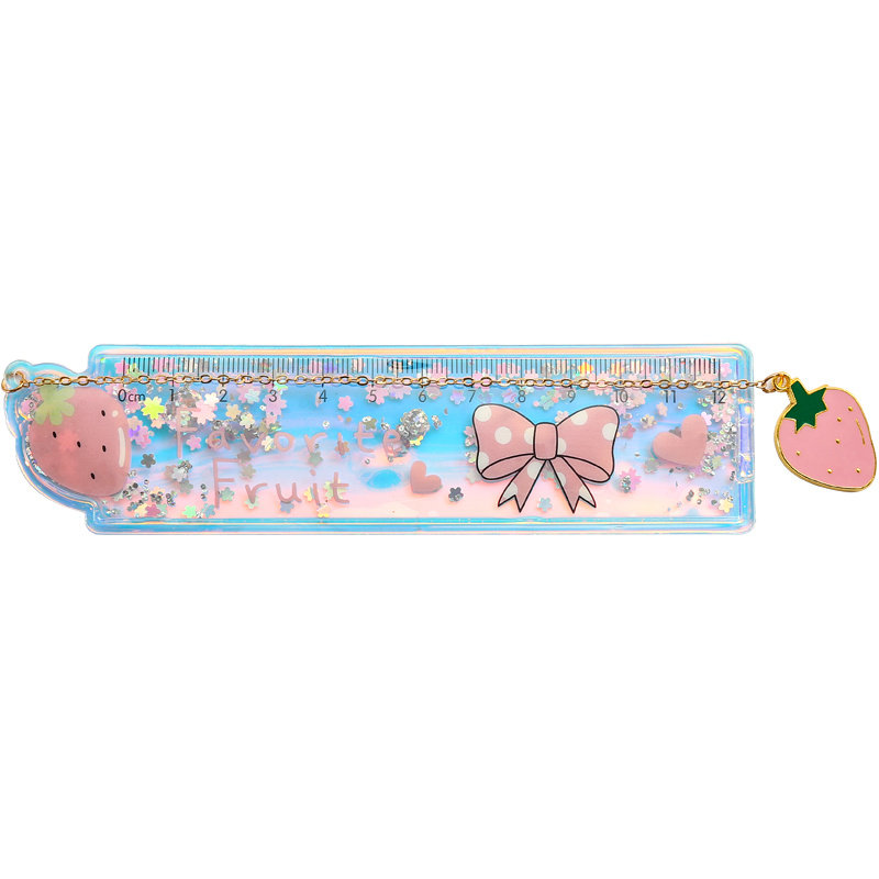 创意樱花入油流沙尺子可爱卡通超萌少女心学生用文具软尺吊坠书签