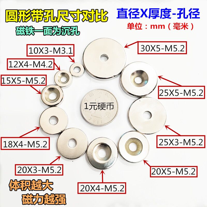 速发带孔强磁钕铁硼强磁钢吸铁石圆形打孔强力磁铁磁石稀土永磁强 电子元器件市场 吸铁石/磁铁/强磁/巴克球 原图主图