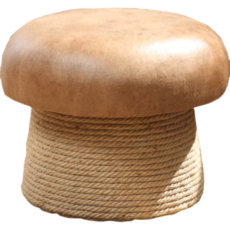 榻榻米矮凳艺术成人圆凳子蘑菇换B鞋凳实木沙发脚凳麻绳客厅小凳