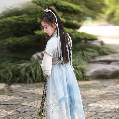 现货儿童汉d服秋新款中国风超仙古侠女童汉服武侠风古装走秀演出
