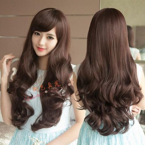 真发发套假发女空气感齐刘海长卷发定做真人发丝整顶假发头套