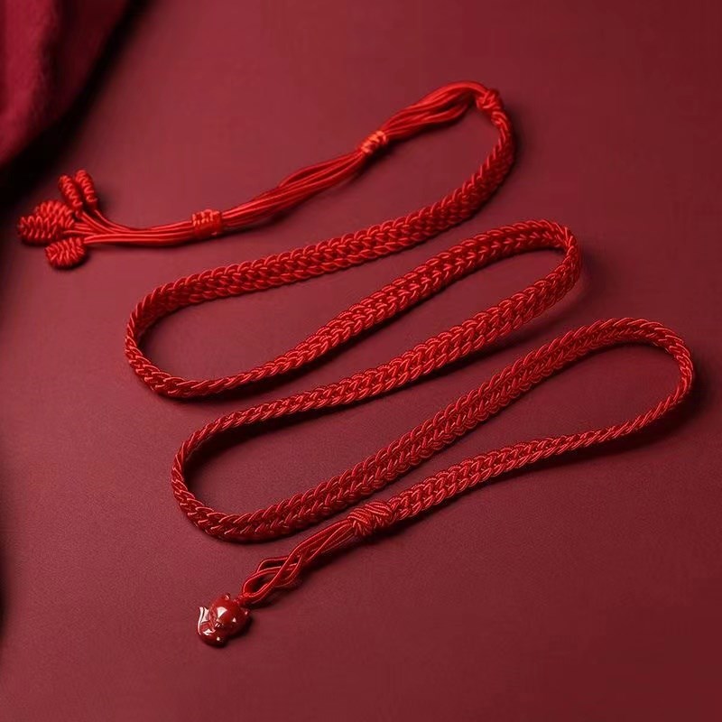 本命年龙年红绳女士大码加长腰带朱砂腰链红色手工编织腰绳百搭男