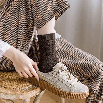 网红Winter Cashmere Wool Woman Socks Solid Japanese Style Ha