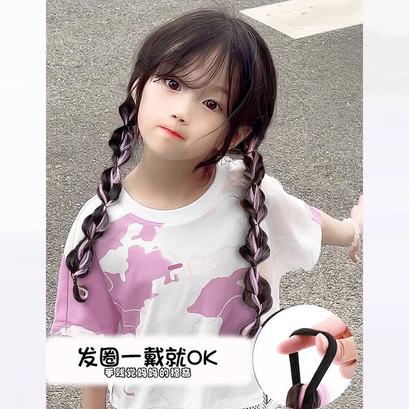 热销儿童假发女网红泡泡挑染麻花辫甜酷风双马尾可爱扭扭辫假发辫