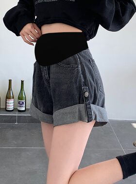 孕妇牛仔短裤夏季托腹直筒裤薄款宽松休闲裤打P底裤运动短裤卷边