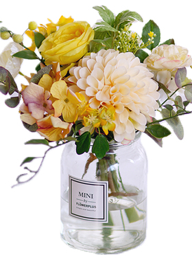 NA家花房北欧仿真假花束玫瑰桌花尤加利家居摆件客厅餐桌花艺套装