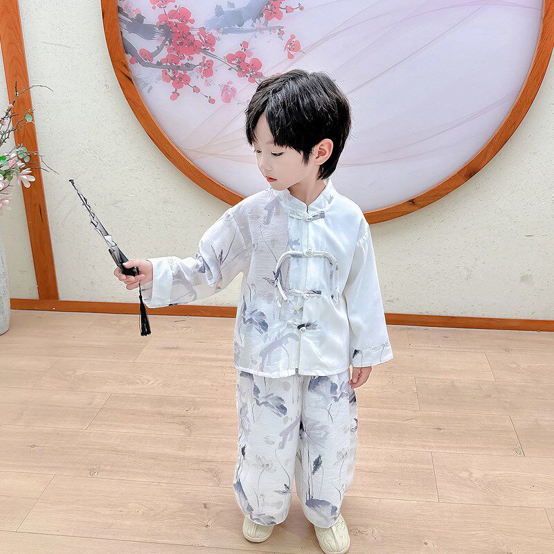 新品男童汉服套装春秋款中国风复古儿童演出服水墨画国学服中小童