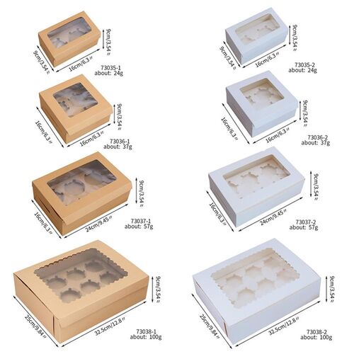 10Pc Kraft Paper Cupcake Packing Box with Window Cardboard C