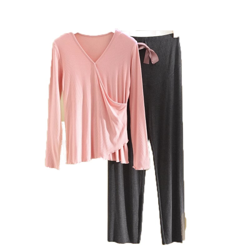 哺乳衣外出辣妈款上衣春秋产後睡A衣裤套组月子服哺乳衣服打底衫