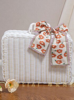 复古藤编篮子伴手礼手提收纳野餐篮粉色绿色蓝色白X色礼品盒篮子