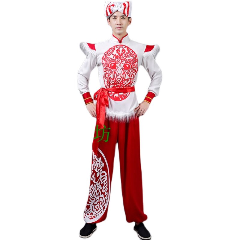 陕北安塞腰鼓族传统民服舞狮打舟龙鼓服陕西广场舞秧歌民歌舞台装