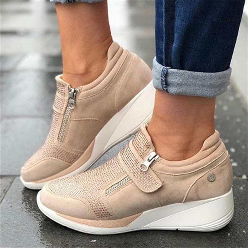 速发Women Spring Crystal Sneakers Women Wedge Platform Hook