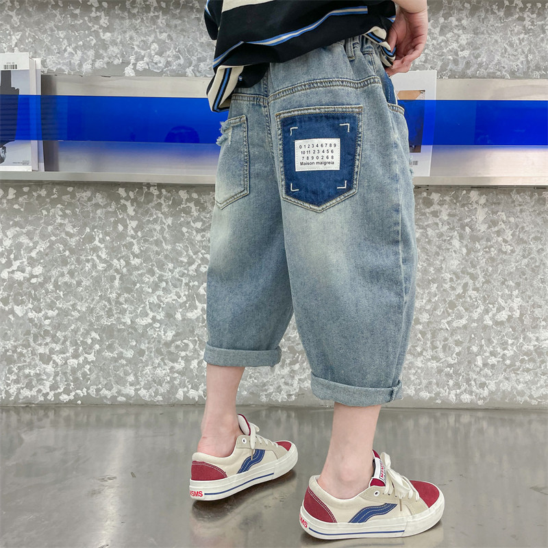 新品男童a牛仔短裤夏季薄款2023新款儿童七分裤子韩版男孩中裤外