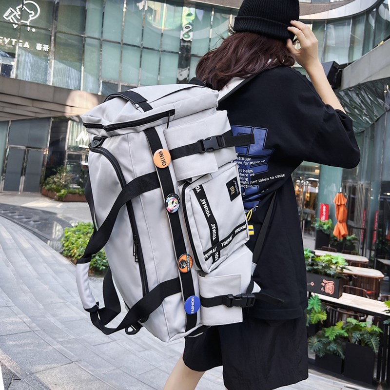 可挂拉杆箱的旅行包登机行李包男款大容量独立鞋仓双肩包女收纳包图片